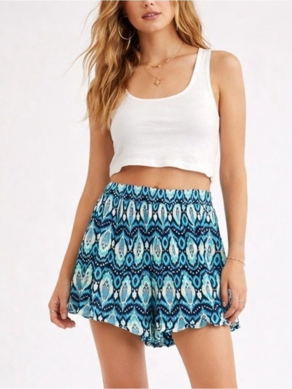 Wildfox‎ Ikat Aztec Patterned Flowy pull on Shorts blue XXL